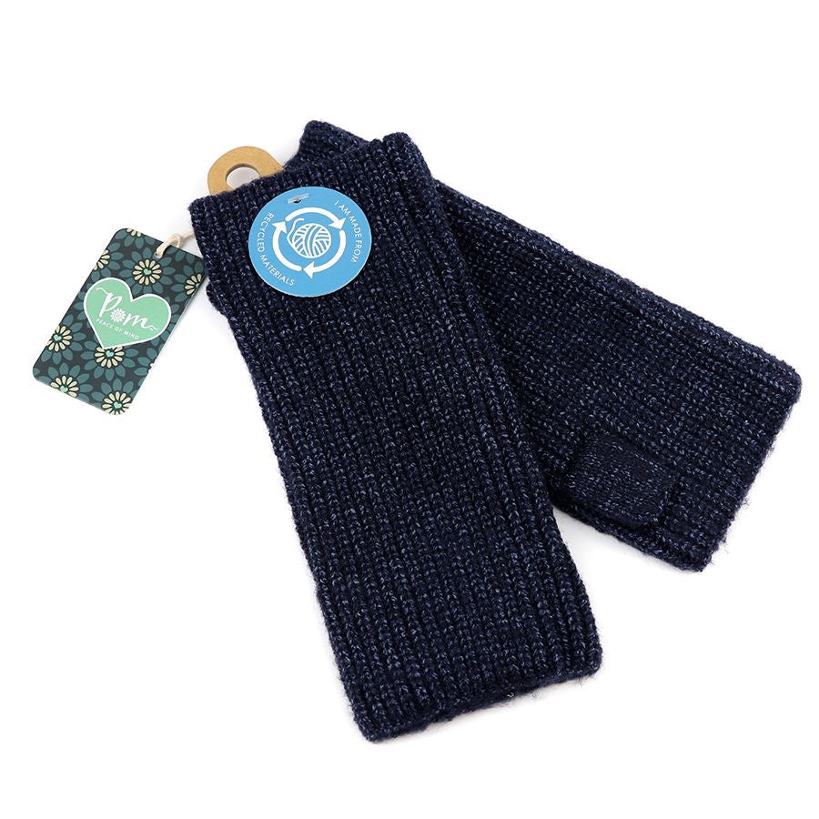 POM Navy Blue Recycled Blend Chunky Knitted Cosy Wrist Warmers