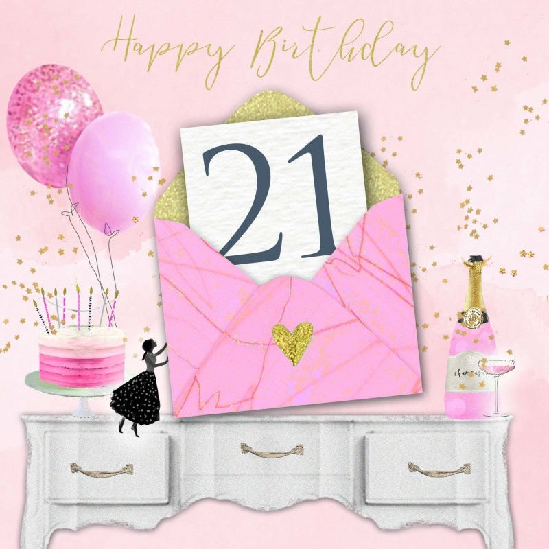 Happy 21st Birthday - Dressing Table &amp; Envelope  - Card - Hammond Gower