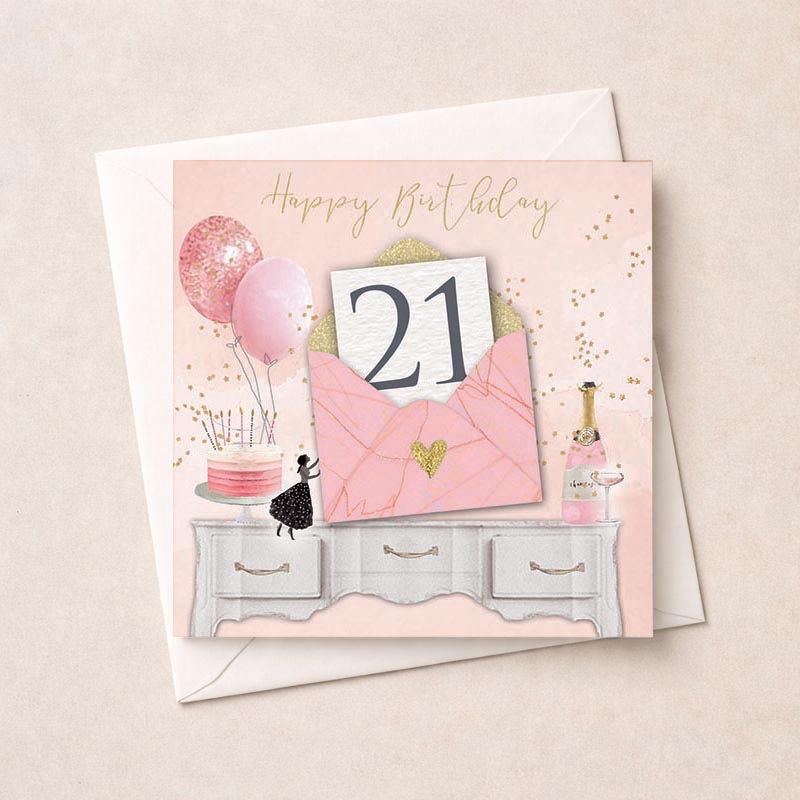 Happy 21st Birthday - Dressing Table &amp; Envelope  - Card - Hammond Gower