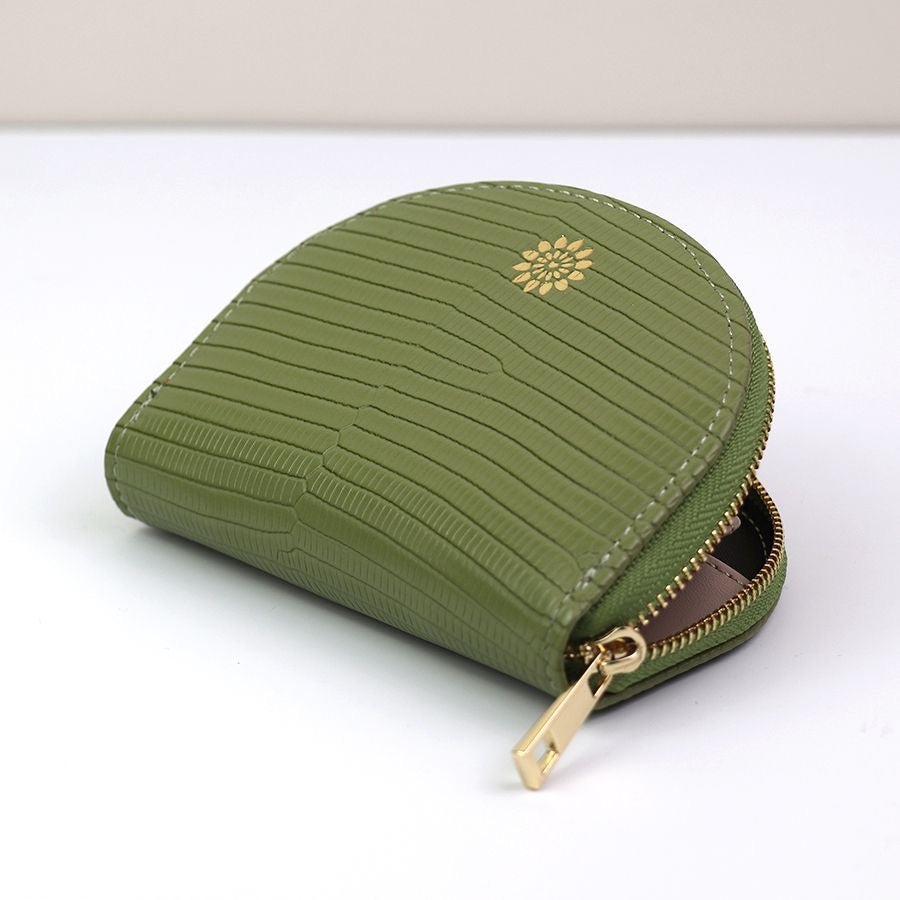 POM Pea Green Textured Faux Leather Half Moon Coin Purse