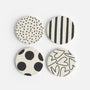 Caroline Gardner Mono Print Stoneware Round Coasters (Set of 4)