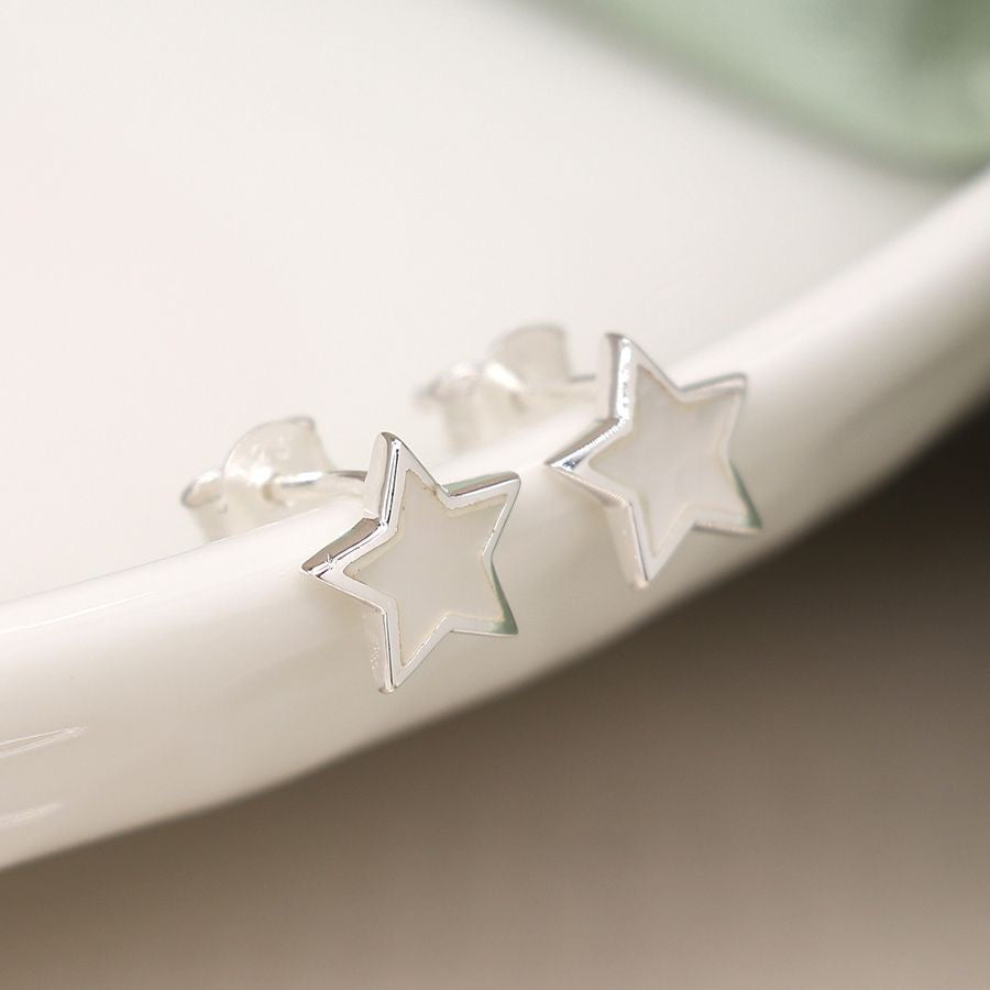 POM Sterling Silver & Mother of Pearl Star Stud Earrings