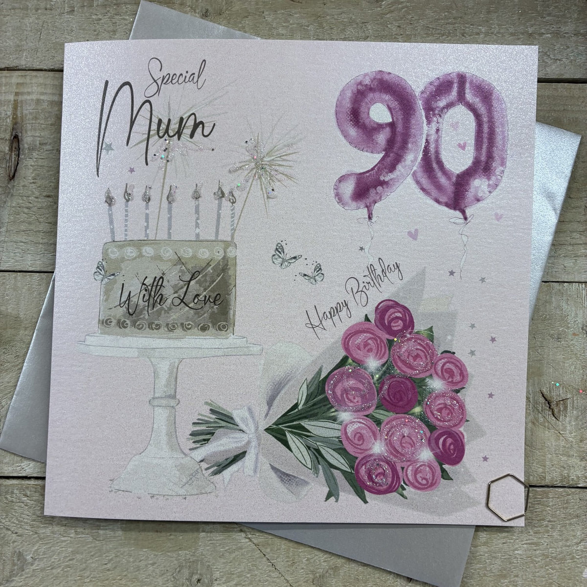 Special Mum 90th - Bouquet Blush Birthday LARGE Card - White Cotton Cards