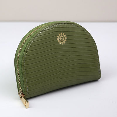 POM Pea Green Textured Faux Leather Half Moon Coin Purse
