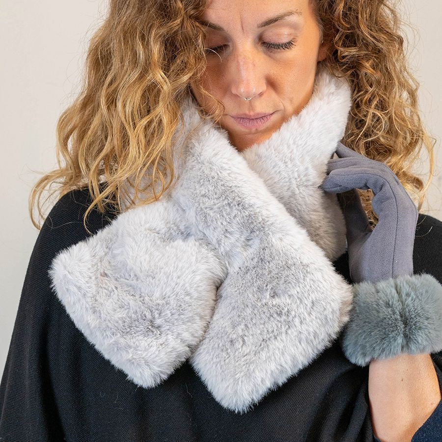 POM Dove Grey Supersoft Faux Fur Pull Through Scarf