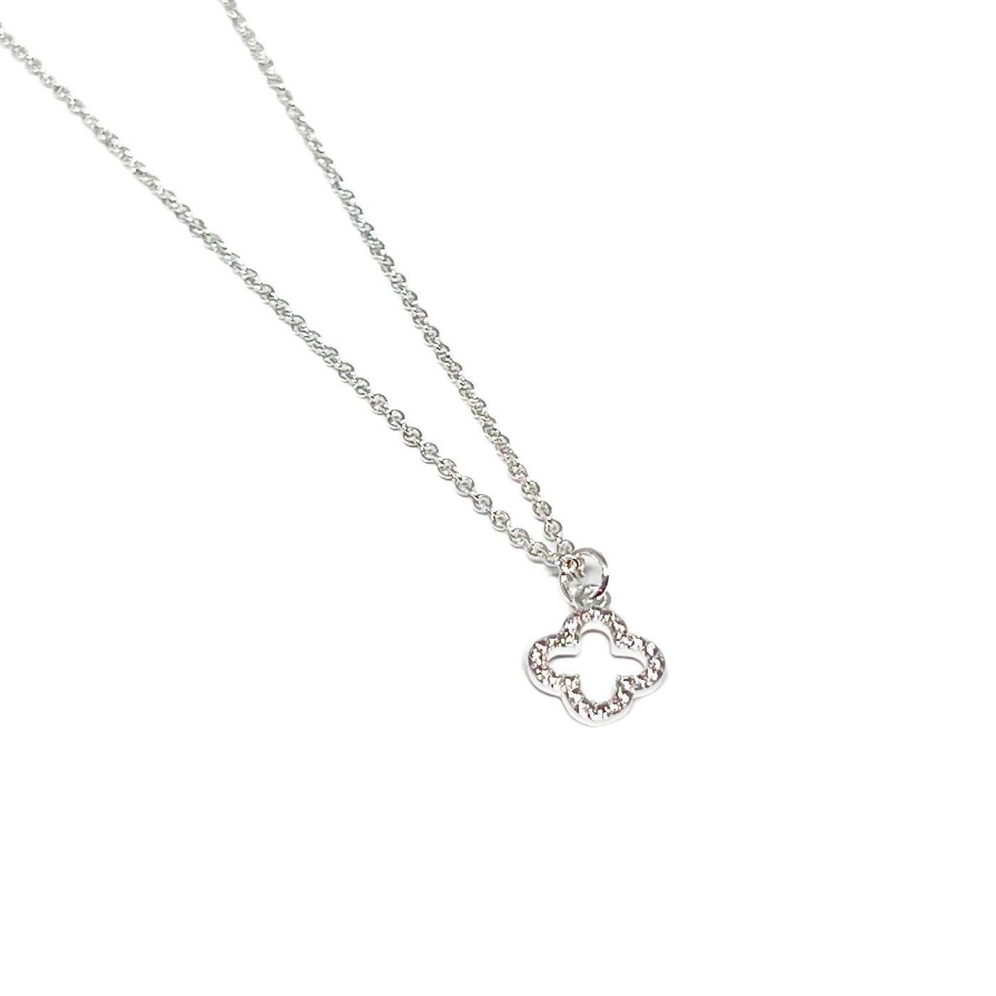 Enya Pave Clover Necklace - Silver - Clementine Jewellery