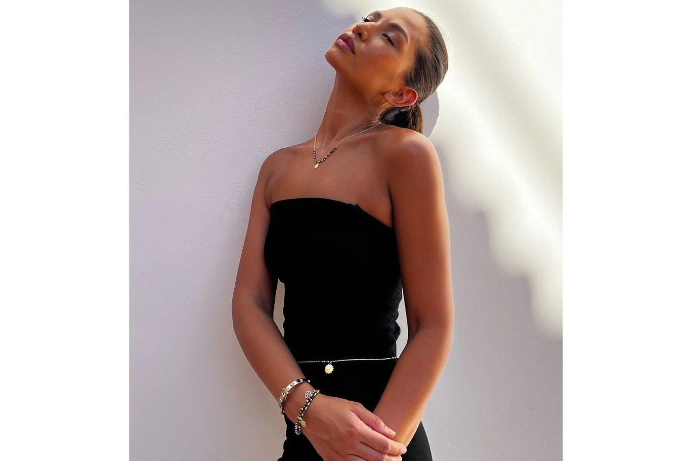 Boho Betty Flora Black Spinel Gemstone Long Gold Disc Necklace