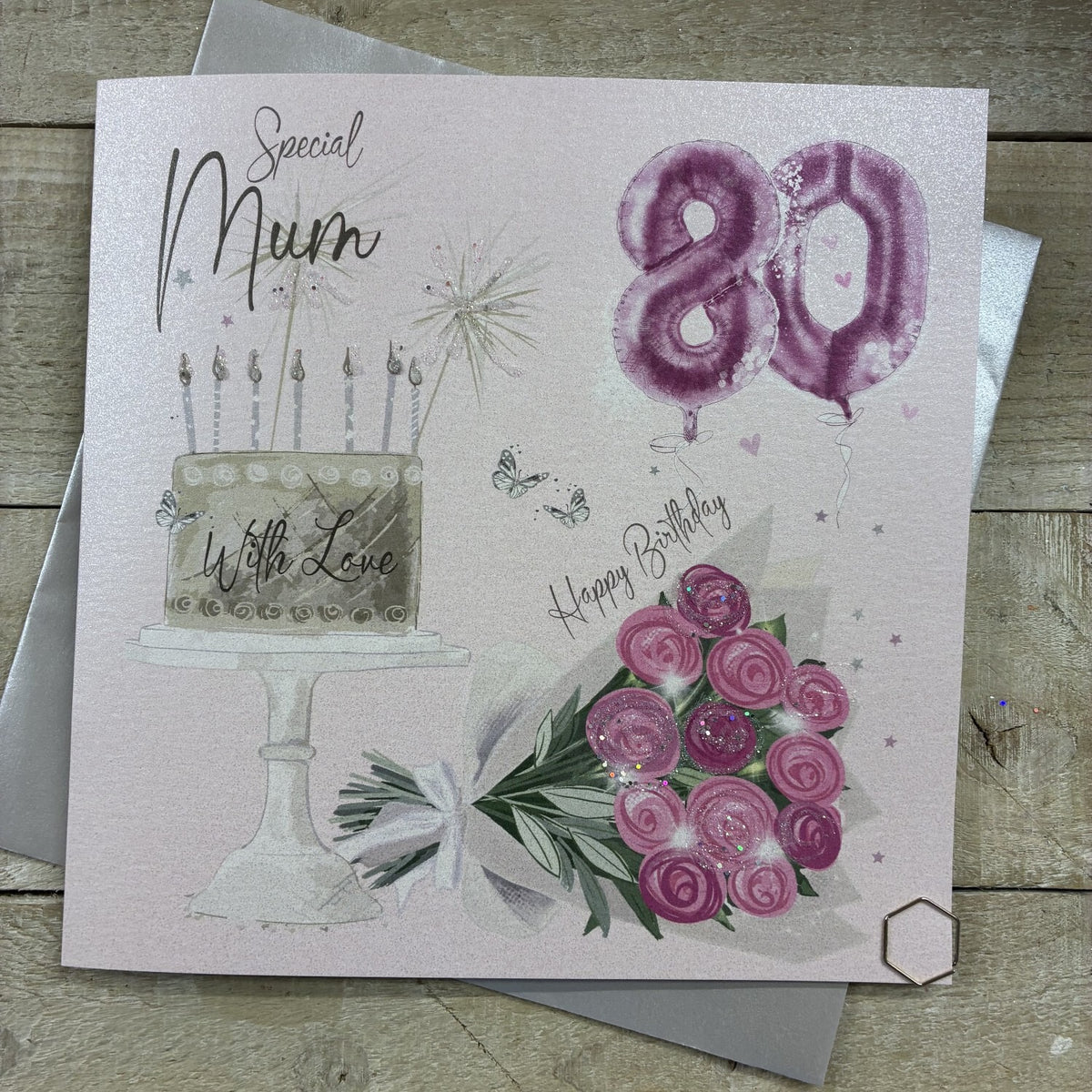 Special Mum 80th - Bouquet Blush Birthday LARGE Card - White Cotton Cards
