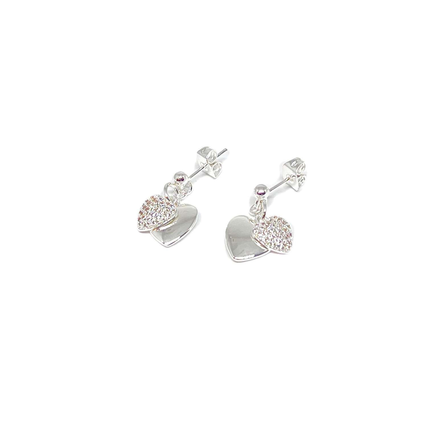Ciska Double Heart Earrings - Silver - Clementine Jewellery