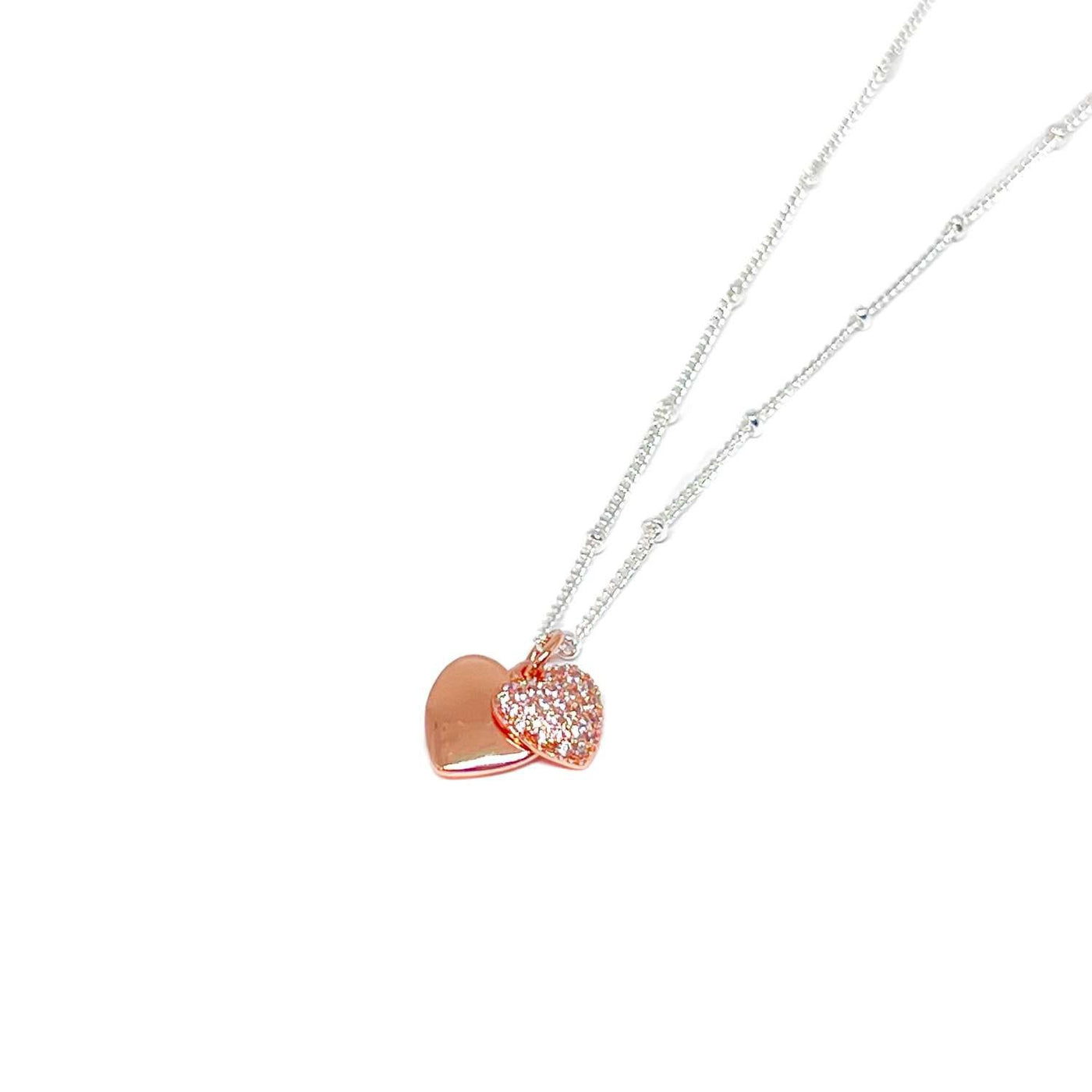 Ciska Double Heart Necklace - Rose Gold- Clementine Jewellery