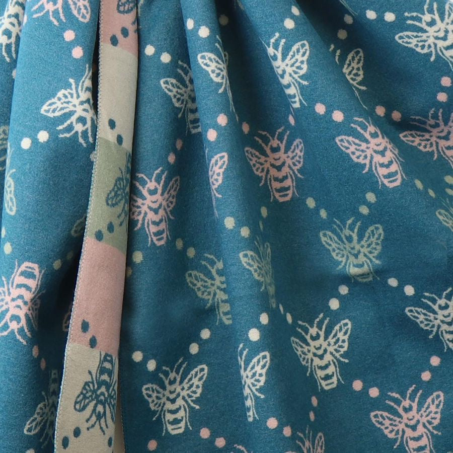 POM Teal Blue/Pale Pink Bee Reversible Jacquard Scarf