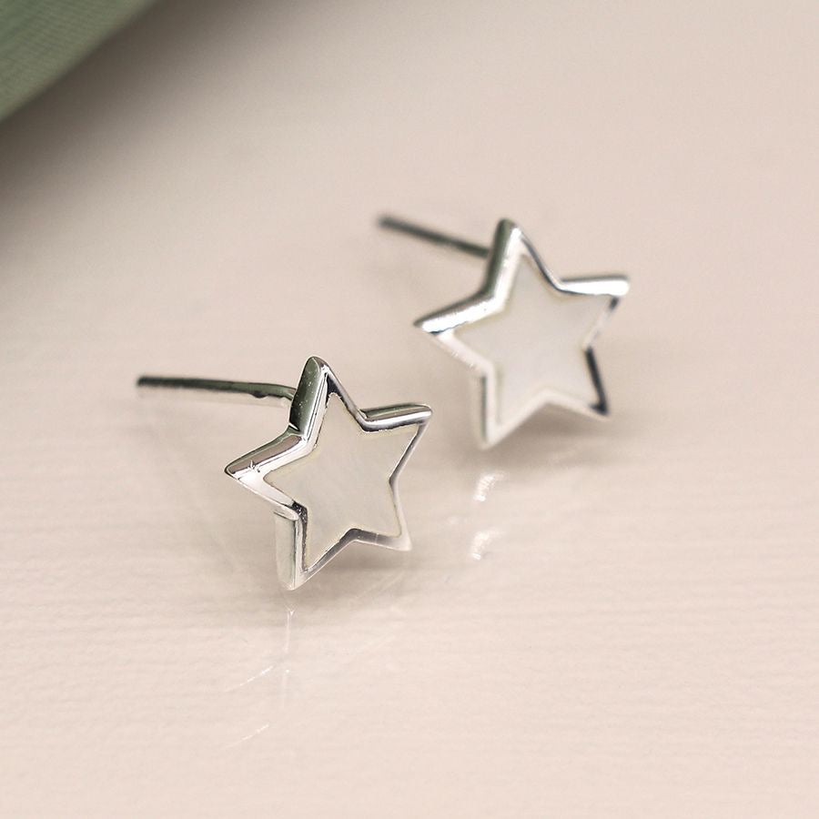 POM Sterling Silver & Mother of Pearl Star Stud Earrings