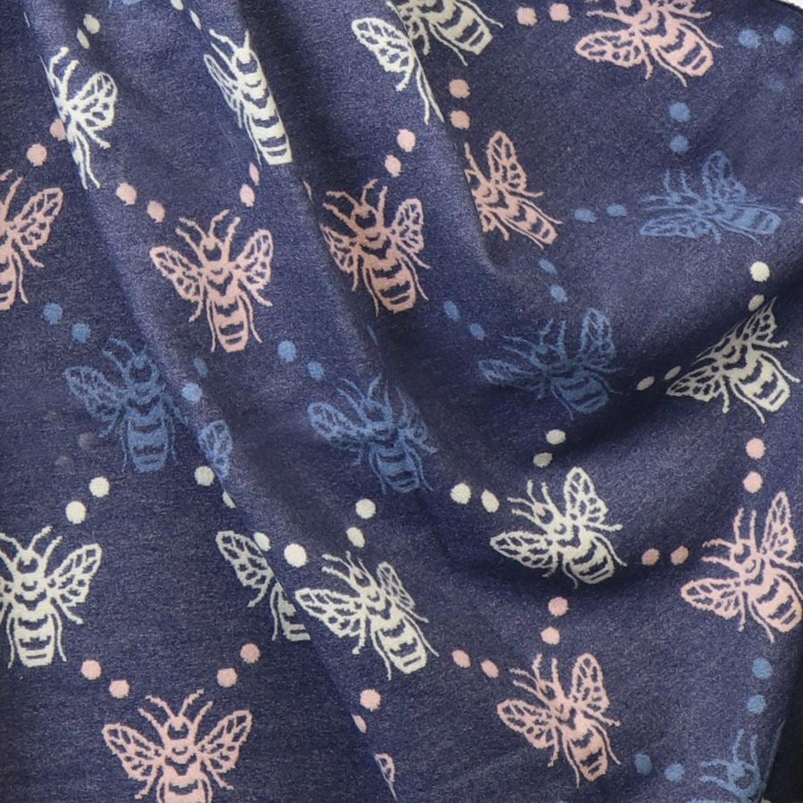 POM Navy Blue/Pale Pink Bee Reversible Jacquard Scarf