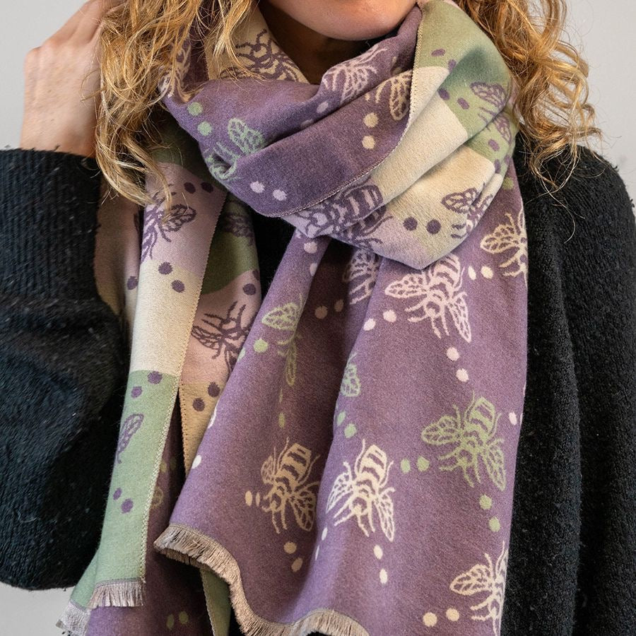 POM Lavender Purple/Pale Pink Bee Reversible Jacquard Scarf