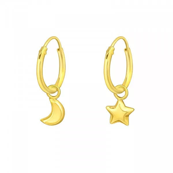 Hollie Tree - Star &amp; Moon Hoop - Glass Bottled Earrings - Gold