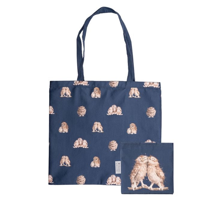 Birds of a Feather (Owl) Foldable Large Shopper Bag - Navy - Wrendale Designs