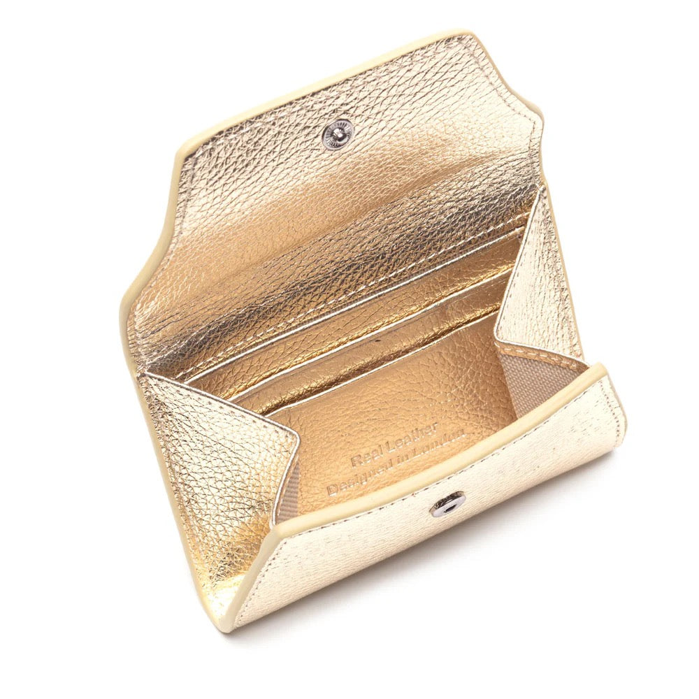 Elie Beaumont Designer Leather Folding Card Purse - Metallic Gold