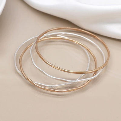 POM Silver Plated & Faux Gold Irregular Four Bangle Bracelet Set