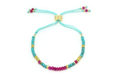 Boho Betty Spirea Turquoise & Hot Pink Friendship Slider Bracelet