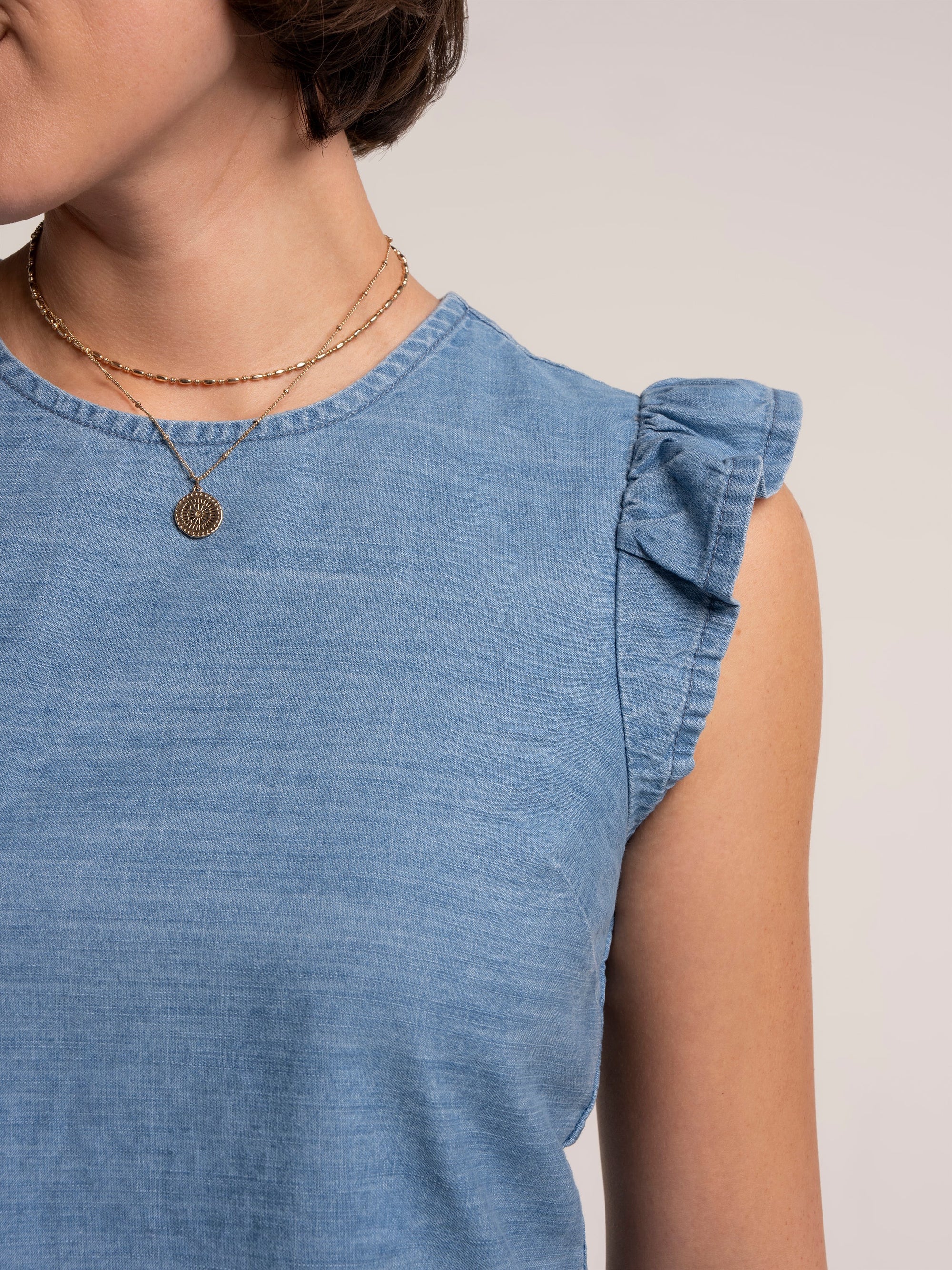 Brakeburn Ipanema Ruffle Sleeved Blouse - Denim Blue