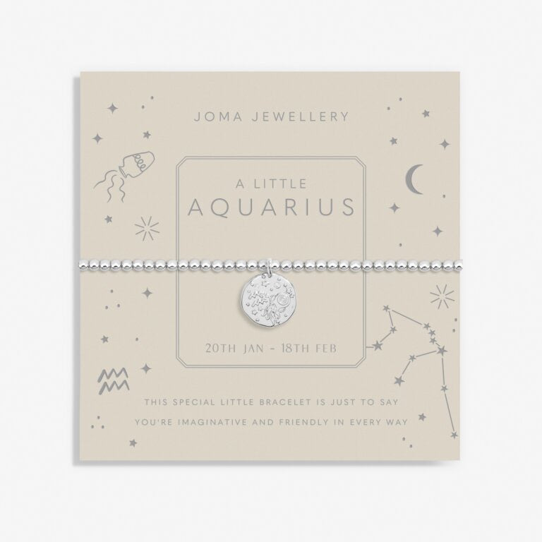 Joma Jewellery  - Starsign A little AQUARIUS Silver Disc Bracelet