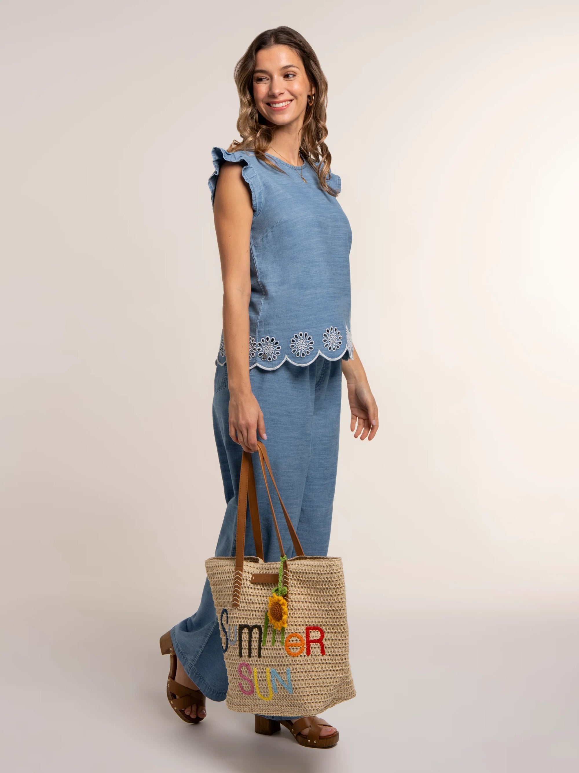 Brakeburn Ipanema Ruffle Sleeved Blouse - Denim Blue