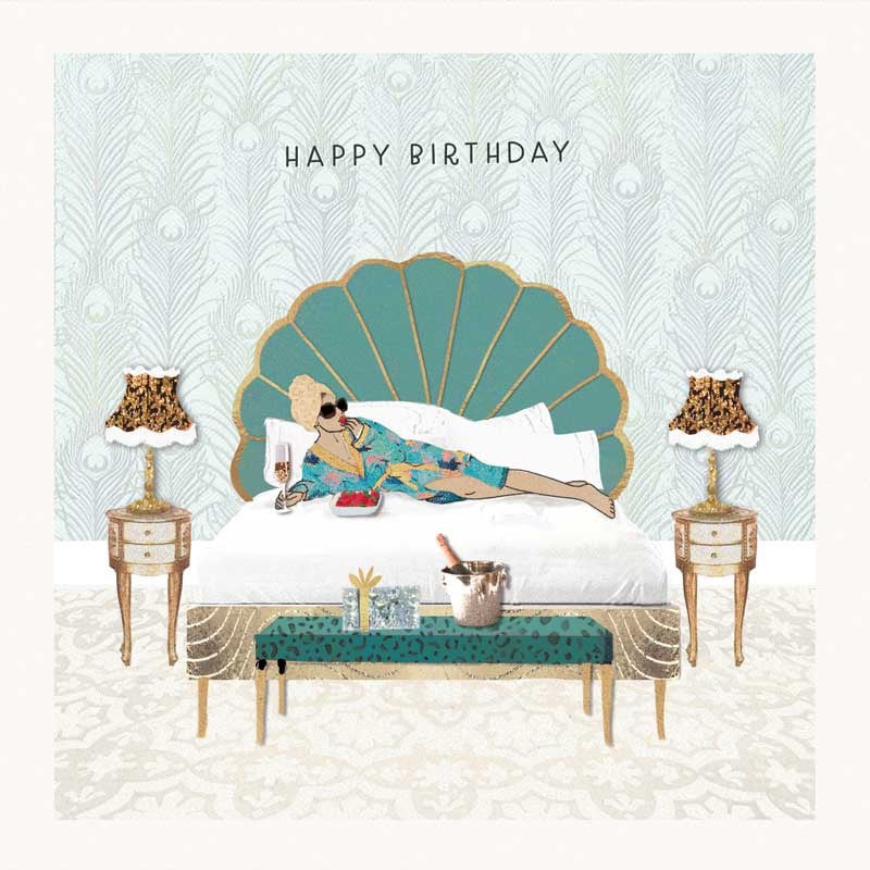 Happy Birthday Art Deco Lady on the Bed Card - Hammond Gower
