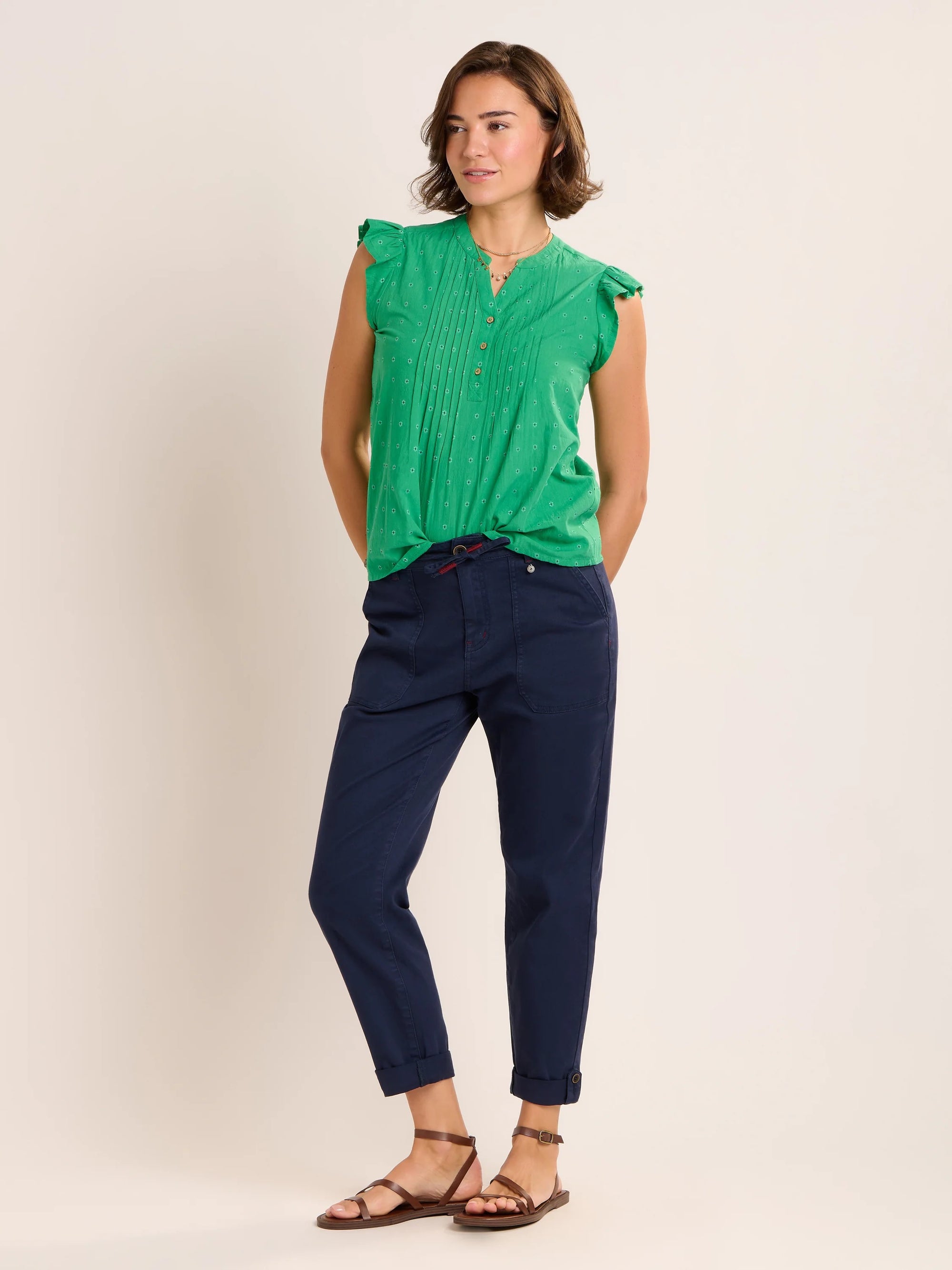 Brakeburn Talita Ruffle Cap Sleeve Blouse - Green