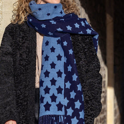 POM Navy Mix Graduated Star Reversible Jacquard Scarf