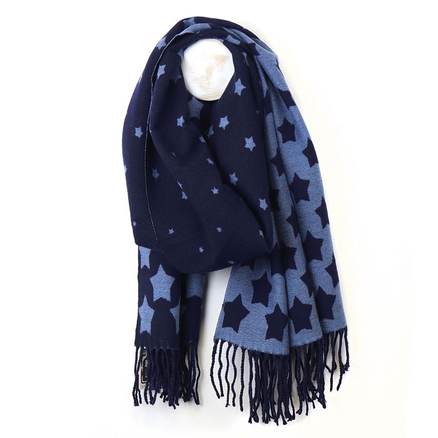 POM Navy Mix Graduated Star Reversible Jacquard Scarf