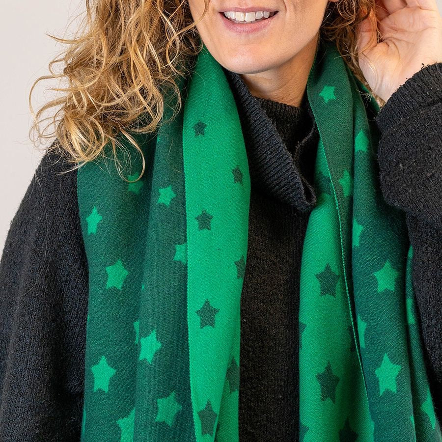 POM Green Mix Graduated Star Reversible Jacquard Scarf