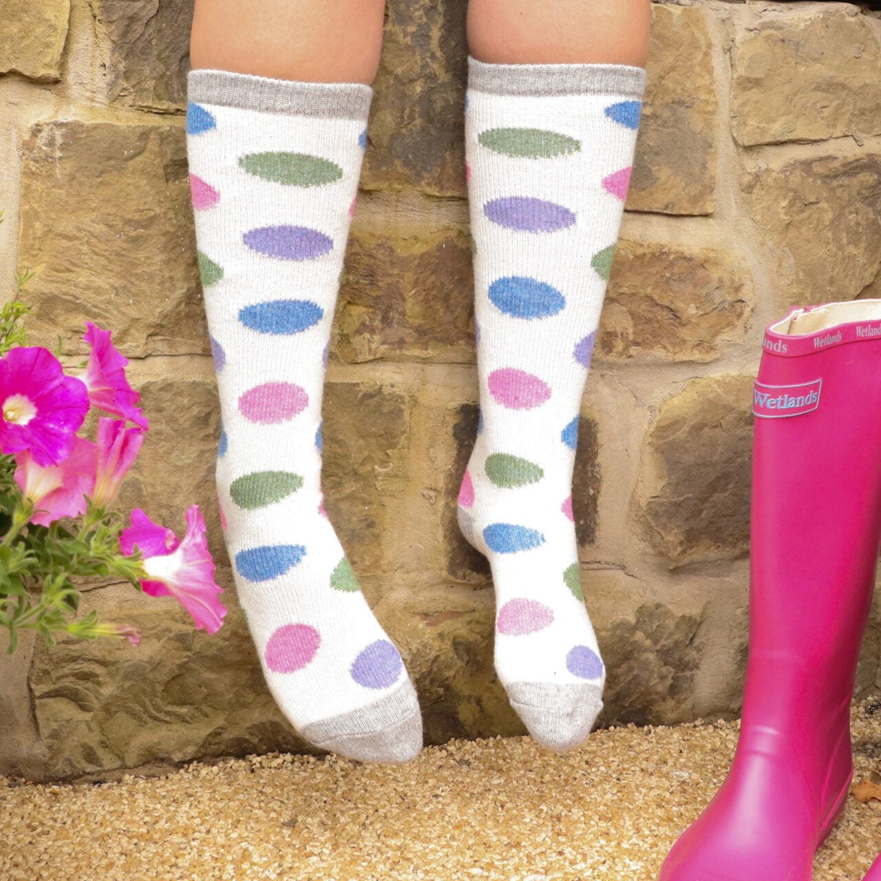 Zelly Chloe Spot Ladies Long Boot Socks - Grey/Multi