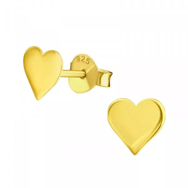 Hollie Tree - Flat Heart - Glass Bottled Stud Earrings - Gold