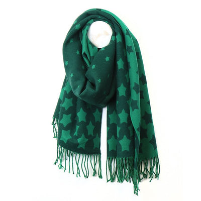 POM Green Mix Graduated Star Reversible Jacquard Scarf