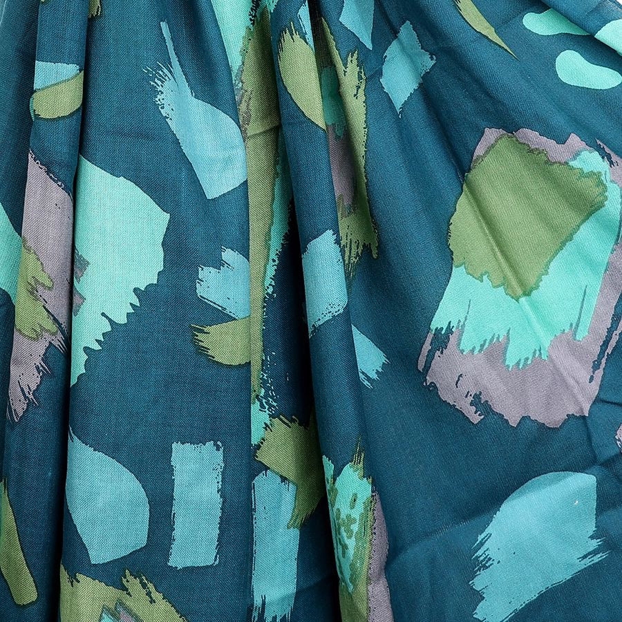 POM Teal/Aqua Mix Paint Brush Stroke Print Bamboo Scarf