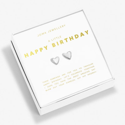 Joma Jewellery  - Boxed A Little "Happy Birthday' Heart Stud Earrings - Silver