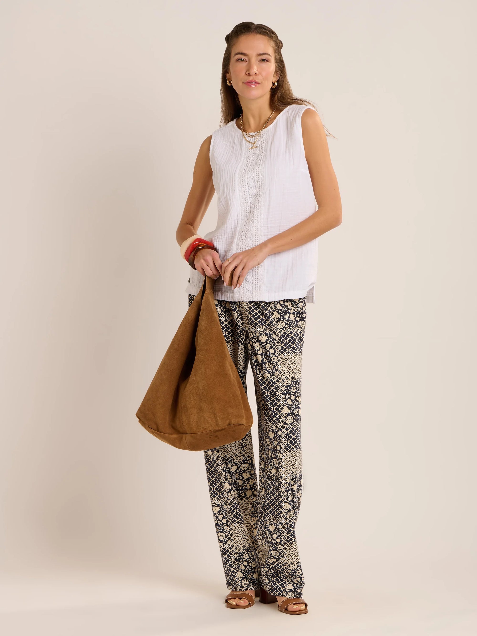 Brakeburn Lilly Double Cloth Sleeveless Blouse - White