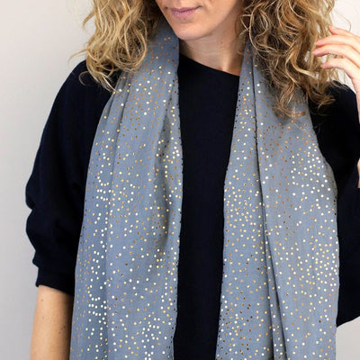 POM Gold Speckle Foil Scarf - Dove Blue/Grey