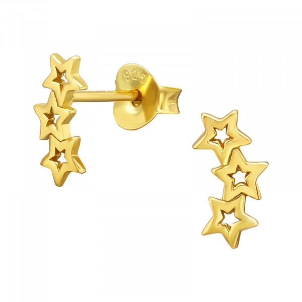 Hollie Tree - Triple Star - Glass Bottled Stud Earrings- Gold