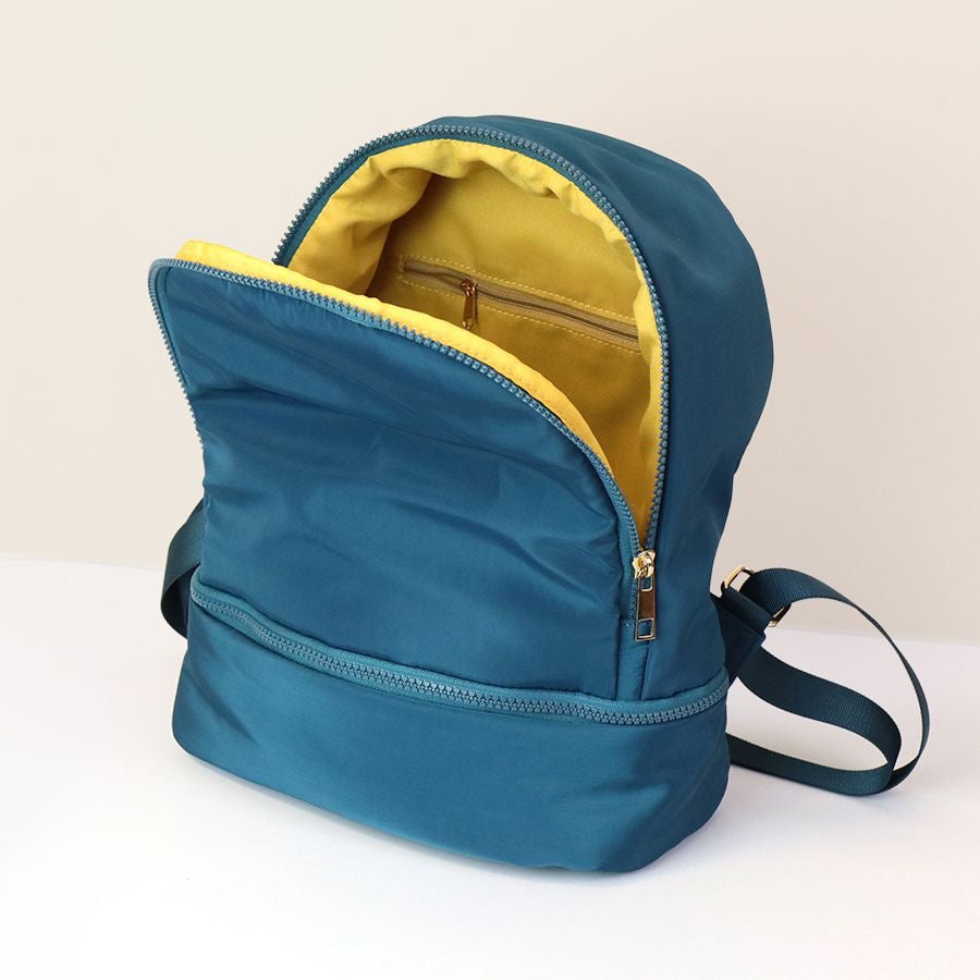 POM Teal Recycled Polyester Backpack with Front Pocket - Teal/Yellow