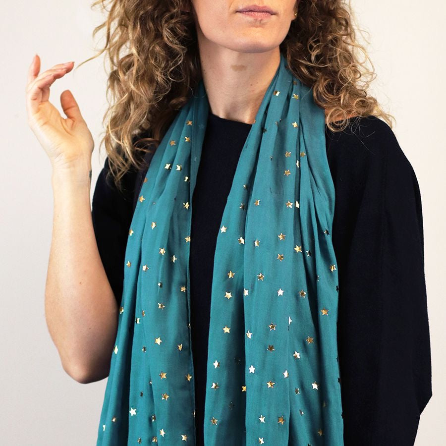 POM Gold Star Foil Scarf - Teal