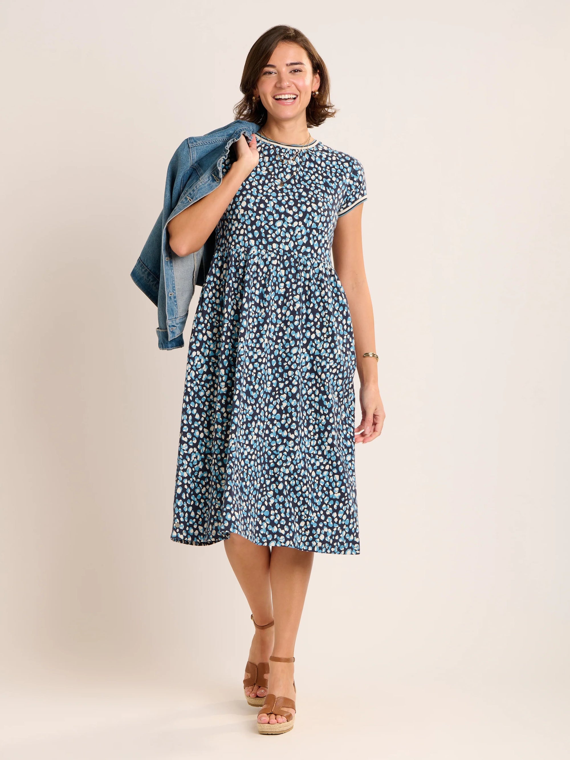 Brakeburn Alexia Spot Print Short Sleeve Midi Dress - Blue