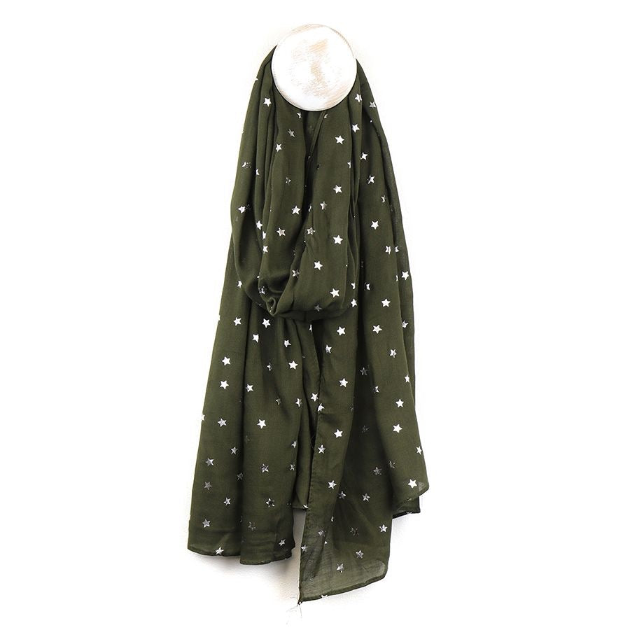 POM Silver Star Foil Scarf - Dark Pine Green