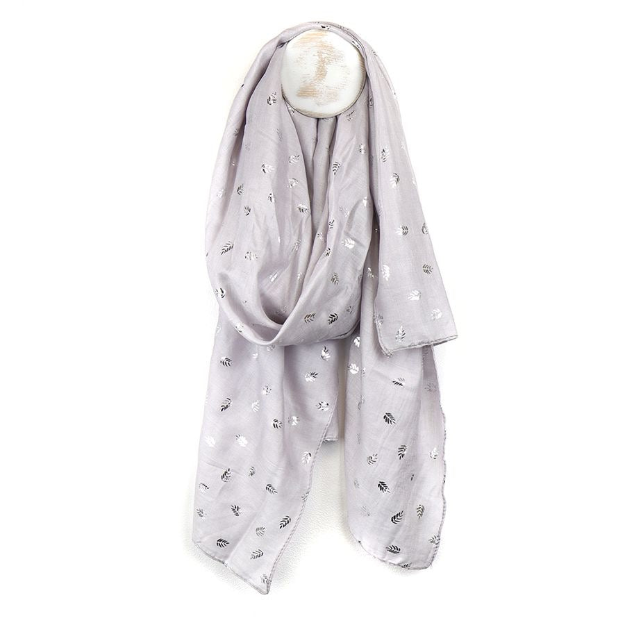 POM Tiny Leaf Silver Foil Scarf - Silver Grey