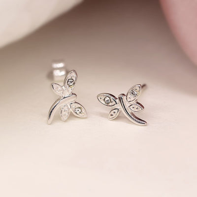 POM Sterling Silver Crystal Curved Dragonfly Stud Earrings