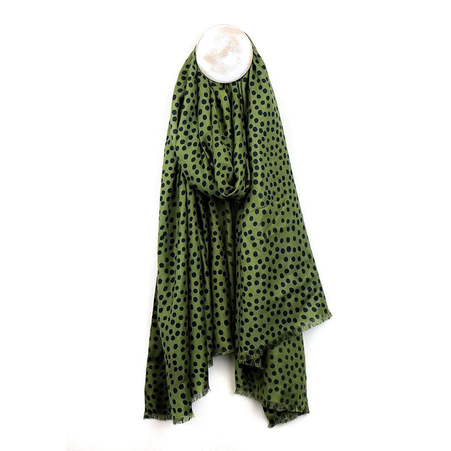 POM Light Olive Green Polka Dot Scarf