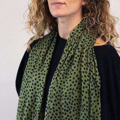 POM Light Olive Green Polka Dot Scarf