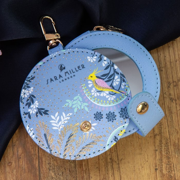 Sara Miller Ostrich &amp; Palms Compact Mirror &amp; Pouch Keyring/Bag Charm