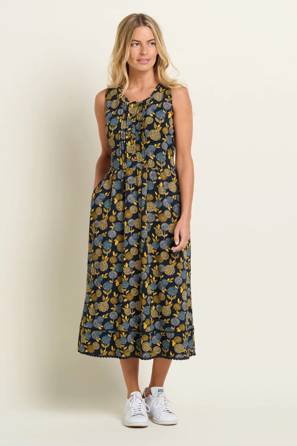 Brakeburn Women's Luna Floral Midi Dress - Navy/Mustard