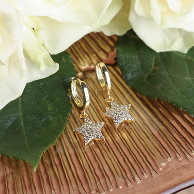 Zelly Gold Diamante Star Hoop Earrings